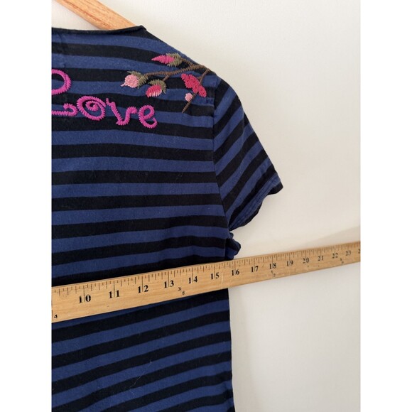 Johnny Was T-Shirt Womens Large Short Sleeve Striped Embroidered Tee Top - Picture 5 of 9